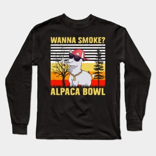 Wanna Smoke Alpaca Bowl Vintage Retro Alpaca Lover Gift Long Sleeve T-Shirt